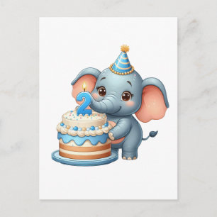 Cute Elephant 2nd Birthday Holiday Postcard