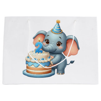 Cute Elephant 2nd Birthday Large Gift Bag
