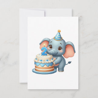 Cute Elephant 2nd Birthday Note Card