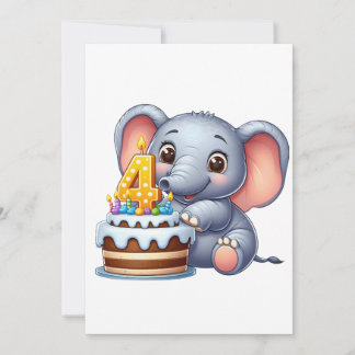 Cute Elephant 4th Birthday Announcement