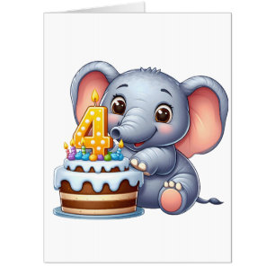 Cute Elephant 4th Birthday Card