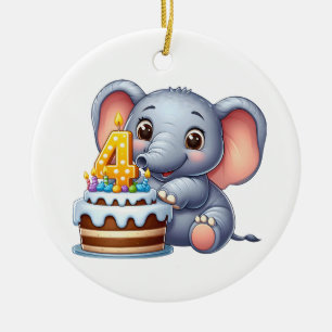 Cute Elephant 4th Birthday Ceramic Ornament