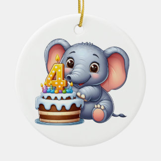 Cute Elephant 4th Birthday Ceramic Ornament
