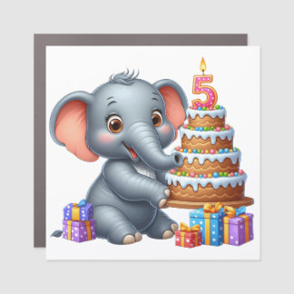 Cute Elephant 5th Birthday Car Magnet