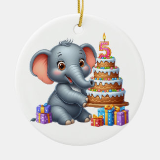Cute Elephant 5th Birthday Ceramic Ornament