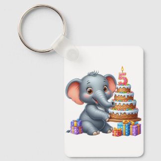 Cute Elephant 5th Birthday Keychain