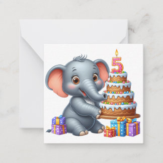 Cute Elephant 5th Birthday Note Card