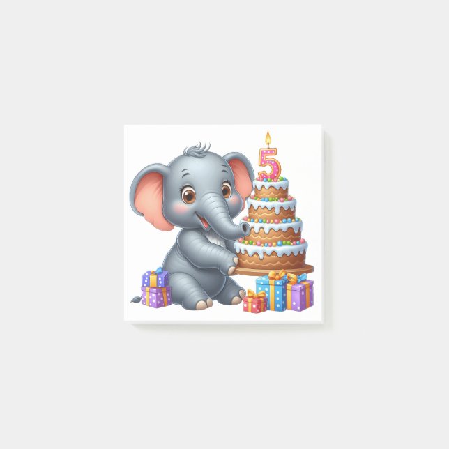 Cute Elephant 5th Birthday Post-it Notes (Front)