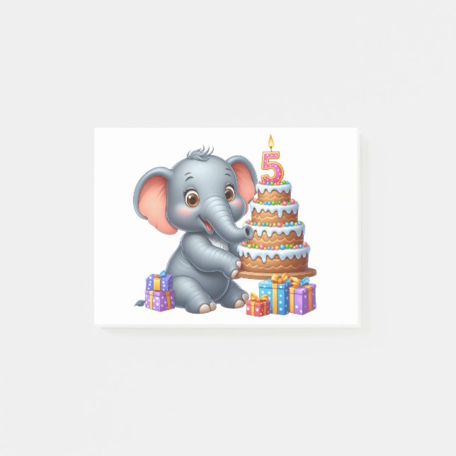 Cute Elephant 5th Birthday Post-it Notes (Front)