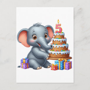 Cute Elephant 5th Birthday Postcard