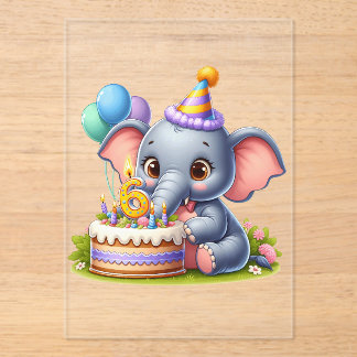 Cute Elephant 6th Birthday Acrylic Invitations