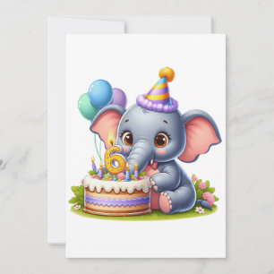 Cute Elephant 6th Birthday Announcement