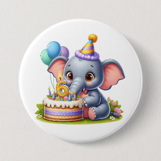 Cute Elephant 6th Birthday Button