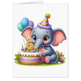 Cute Elephant 6th Birthday Card