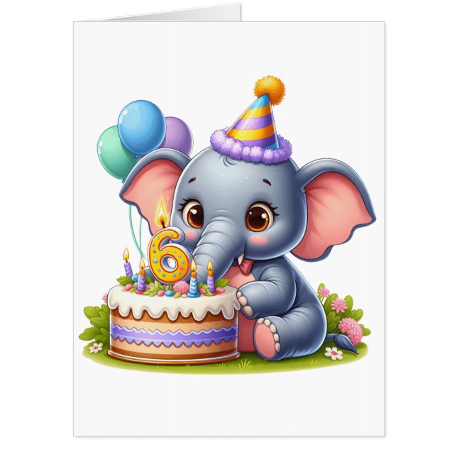 Cute Elephant 6th Birthday Card (Front)