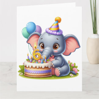 Cute Elephant 6th Birthday Card