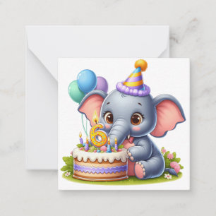 Cute Elephant 6th Birthday Note Card