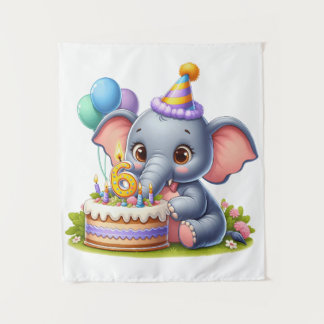 Cute Elephant 6th Birthday Tapestry