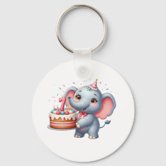 Cute Elephant 7th Birthday Keychain