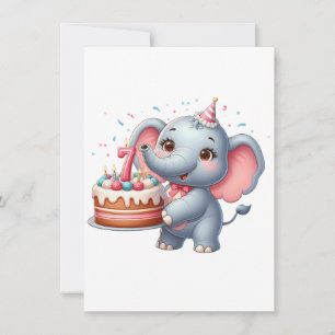 Cute Elephant 7th Birthday Note Card