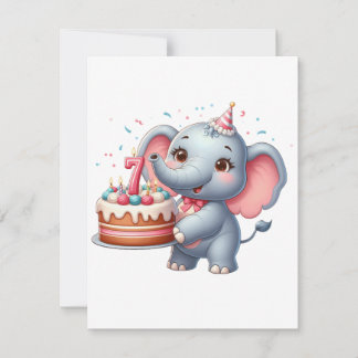 Cute Elephant 7th Birthday Note Card
