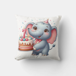 Cute Elephant 7th Birthday Throw Pillow