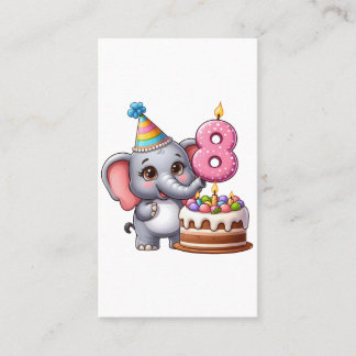 Cute Elephant 8th Birthday Business Card
