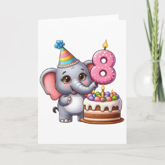 Cute Elephant 8th Birthday Card
