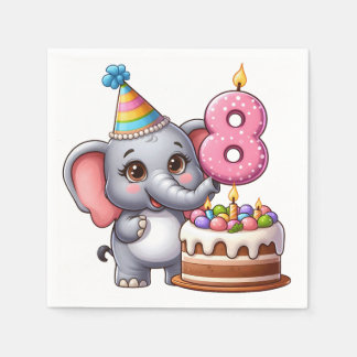 Cute Elephant 8th Birthday Napkins