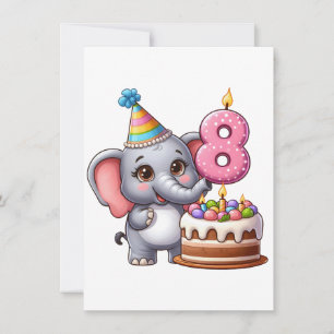 Cute Elephant 8th Birthday Note Card