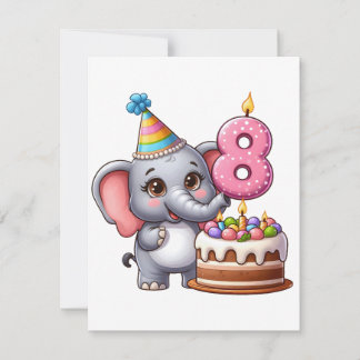 Cute Elephant 8th Birthday Note Card