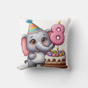 Cute Elephant 8th Birthday Throw Pillow