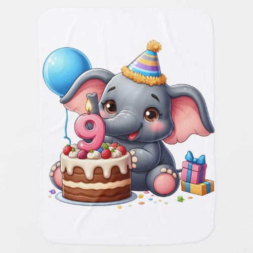 Cute Elephant 9th Birthday Baby Blanket