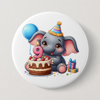Cute Elephant 9th Birthday Button