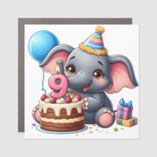 Cute Elephant 9th Birthday Car Magnet