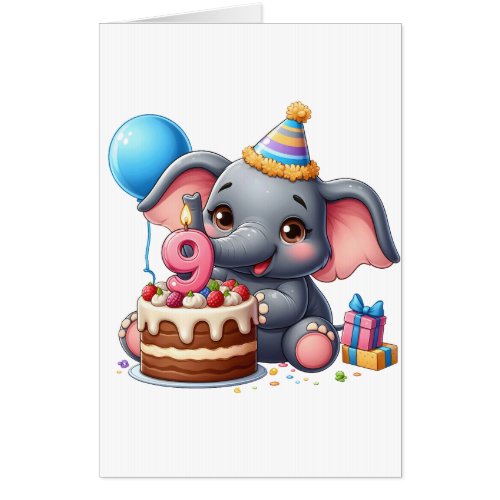 Cute Elephant 9th Birthday Card