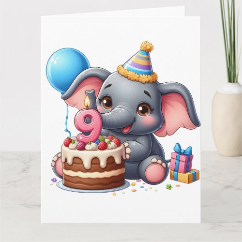 Cute Elephant 9th Birthday Card