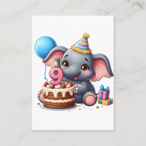 Cute Elephant 9th Birthday Enclosure Card