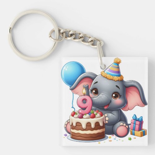 Cute Elephant 9th Birthday Keychain