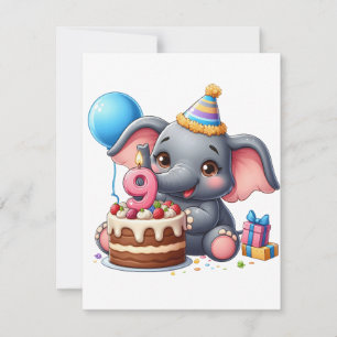 Cute Elephant 9th Birthday Note Card