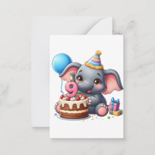 Cute Elephant 9th Birthday Note Card