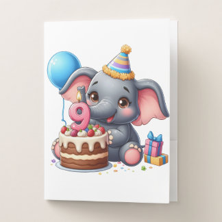 Cute Elephant 9th Birthday Pocket Folder