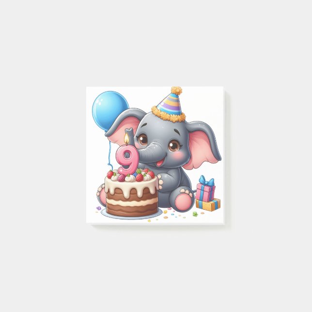 Cute Elephant 9th Birthday Post-it Notes (Front)