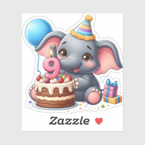 Cute Elephant 9th Birthday Sticker