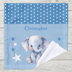 Cute elephant add name polka dots stars blue wash cloth