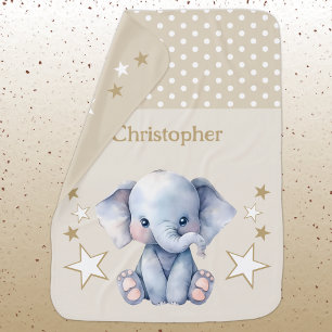 Cute elephant add name polka dots stars brown baby blanket