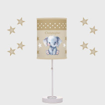 Cute elephant add name stars brown table lamp