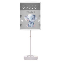 Cute elephant add name stars grey table lamp