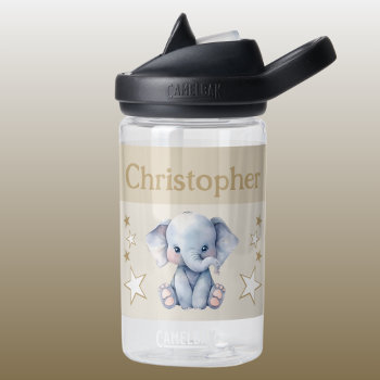 Cute Elephant Add Name With Stars Kids Brown Water Bottle by LynnroseDesigns at Zazzle