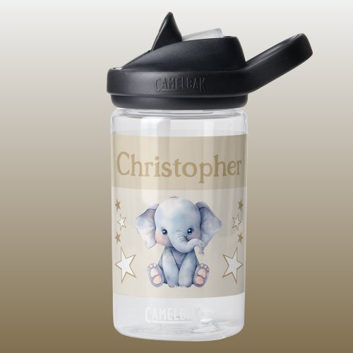 Cute elephant add name with stars kids brown water bottle
